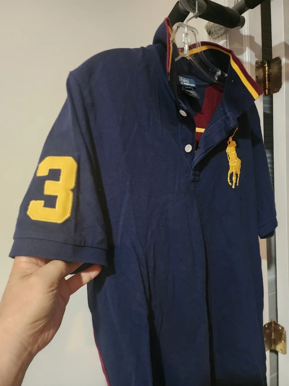 Ralph Lauren Navy Polo with Yellow Logo and Accents